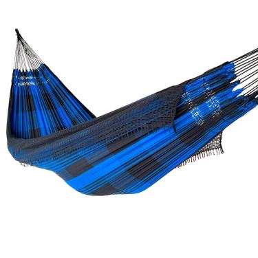 Imagem de Rede de Dormir Casal Luxuosa Gigante 4,40m – 100% Algodão, Super Confortável e Resistente, Ideal para Varanda, Jardim e Descanso(AZUL/PRETO)
