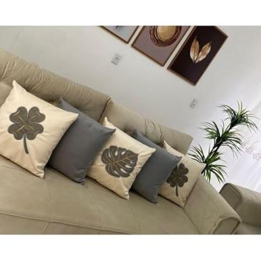 Imagem de Kit 5 Capas de Almofadas Decorativas 45x45cm em Tecido Suede com Bordado e Zíper Invisível – Sofá, Cama e Poltrona(Cinza aplicada palha)