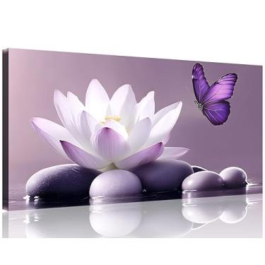 Imagem de TutuBeer 1 painel roxo arte de parede imagens roxas decoração de parede pedra zen lírio d'água e borboleta no lago imagens pôster espiritual yoga spa pintura para sala de estar quarto, 20 x 40