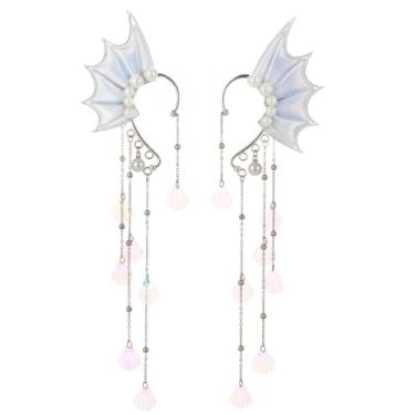 Imagem de Brincos de orelha de elfo de fada, brincos de pressão de elfos com borla de pérola, brincos sem piercing para mulheres, acessórios de cosplay de Natal de Halloween, Large, Liga de aço, Sem pedra