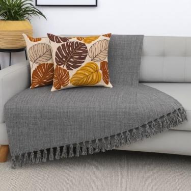 Imagem de Manta Para Sofá Gigante Luxo 100% Algodão com Franjas – Conforto e Decoração Elegante (CINZA MESCLADO)