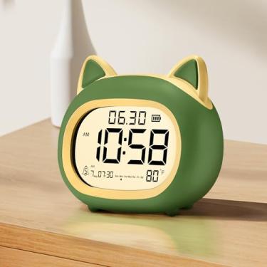 Imagem de Despertador infantil com luz noturna para crianças, pequenos despertadores digitais para quartos, construtor de rotina, despertador de gato fofo com treinamento de sono, soneca, 12/24H, data e dia