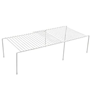 Imagem de KUAOOAUK Organizador de prateleira de armário de cozinha, escorredor de pratos expansível de metal, prateleira de armazenamento resistente para caneca, despensa, banheiro, geladeira (branco)