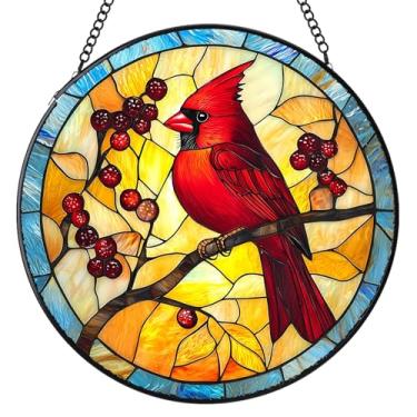 Imagem de Vitral pendurado, vitral cardeal, protetor solar, painel de vidro para janelas internas, decoração para pendurar no jardim, aniversário para mulheres e homens