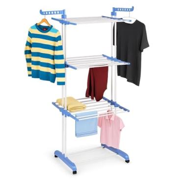 Imagem de Varal De Chão 3 Andares Dobrável Em Aço Inox Com 4 Rodinhas