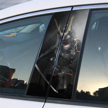 Imagem de Conjunto de decalque de vinil para janela de carro B-Pillar, Premium, Samurai Graffiti American Flag, conjunto de 2 personalizáveis e ajuste universal (Samurai Sword, impressão padrão)