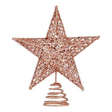 Imagem de BinaryABC enfeites de decoração de árvore de Natal com brilho e árvore de Natal, 20 cm, Rose Gold