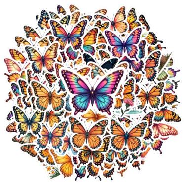 Imagem de 70 peças borboleta, inseto, natureza, adesivos florais coloridos de brinquedo, decalques de graffiti, adesivos de animais vívidos para mala, geladeira, telefone, bagagem, laptop, guitarra, carro