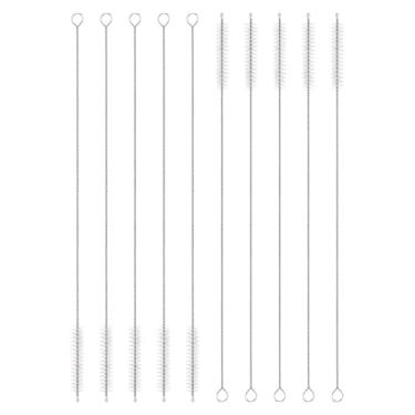 Imagem de HARFINGTON Conjunto de escovas de limpeza de palha, aço inoxidável 304 de comprimento 304 e cerdas de nylon para garrafa de água, tubos de copo de canudo de silicone, branco (10 mm OD, conjunto de 10