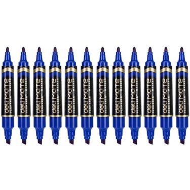 Imagem de Marcador Permanente Ponta Chanfrada Duas Pontas Azul 10 unid