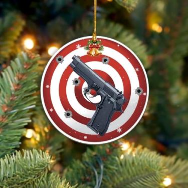 Imagem de Ornamento de tiro 2025, ornamentos de madeira de arma e alvo para árvore de Natal, enfeites de Natal de arma curta, decoração de furos de bala, lembrança de amante de tiro, presentes para atiradores