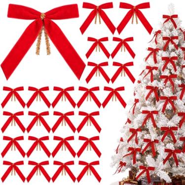 Imagem de Riceshoot 24 peças de laços de Natal de veludo de 12 cm para árvore de Natal laços de guirlanda rústica vintage gravata torcida de Natal para petiscos, padaria, sacos de doces, embrulho de presente