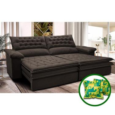 Imagem de Sofá Retrátil E Reclinável 2,52m Molas Ensacadas Cama Inbox Alemanha De Viscoelástico Velusoft Café