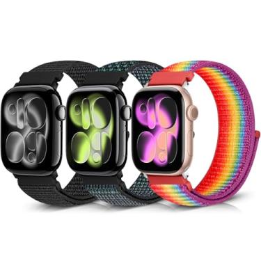 Imagem de Bcuckood Pulseiras esportivas de nylon compatíveis com Apple Watch séries Ultra 2 1 de 49 mm, 45 mm, 46 mm, 44 mm, 42 mm, 41 mm, 40 mm e 38 mm para Apple Watch séries 10, 9, 8, 7, 6, 5, 4 e 3 SE Ultra