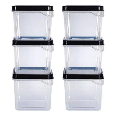 Imagem de Kit 6 Potes Organizador Modulares Quadrados P 450Ml Preto