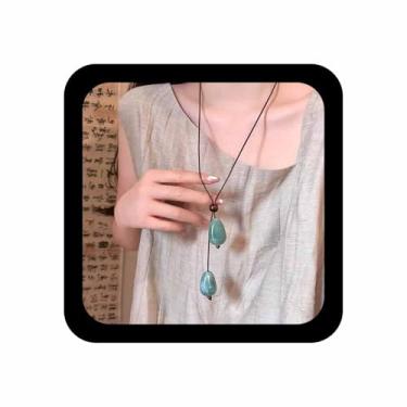 Imagem de Xduargs Colar vintage longo de acrílico em forma de gota de lágrima colar com pingente de contas de pedra colar ajustável de resina gota d'água Y colares joias para mulheres, Zinco, Sem Pedra Preciosa