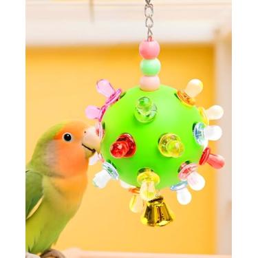 Imagem de CTAILSOD Brinquedo de calopsita, bola de papagaio, brinquedo de pé de pássaro para pendurar, acessórios para gaiola de pássaros pequenos a médios