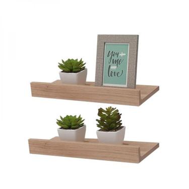 Imagem de Kit 2 Prateleiras Porta Quadros 50 X 10cm Carvalho