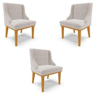 Imagem de Kit 3 Cadeiras Decorativas Sala De Jantar Base Fixa De Madeira Firenze Veludo Cinza/castanho G19