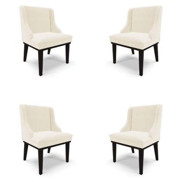 Imagem de Kit 4 Cadeiras Decorativas Sala De Jantar Base Fixa De Madeira Firenze Veludo Bege/preto