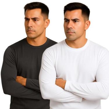 Imagem de Kit 2 Camisetas DryFit Manga Longa Masculina Academia Termica Proteção