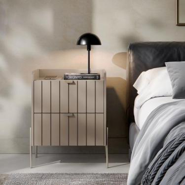 Imagem de Mesa De Cabeceira Para Quarto de Casal Com 2 Gavetas Mdf Riscada Retro