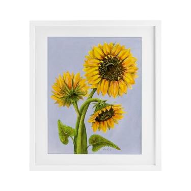 Imagem de Stupell Industries Impressão emoldurada trio de girassol contra azul e branco sob vidro, design de Patti Bishop, 21 x 17