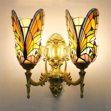 Imagem de Luminária de parede retrô americana LED estilo europeu de luxo para sala de estar, quarto, escritório, casa de campo, hotel, restaurante, café, bar, corredor, com vidro colorido (Estilo 21)