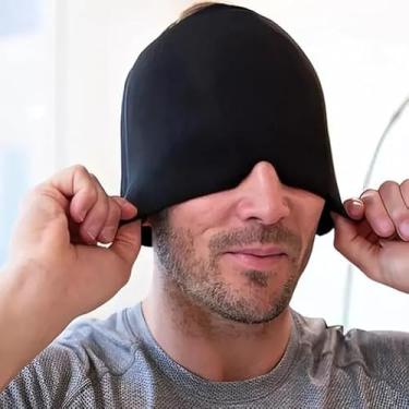 Imagem de Máscara Térmica Gel para Alívio de Enxaqueca e Dor de Cabeça, Material Elástico, Preto, 22x16 cm, Uso Quente ou Frio