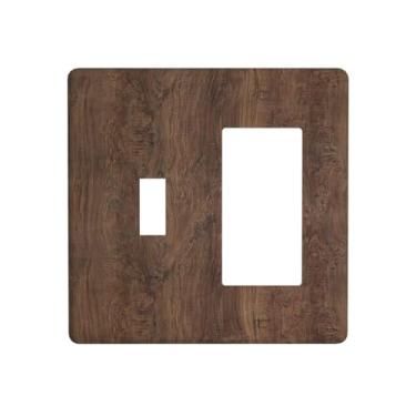 Imagem de Naiqadnehz Capas de tomada rústica vintage grão de madeira marrom 1 interruptor 1 interruptor de parede combinação de interruptor de luz placa de interruptor elétrico para decoração de cabine de