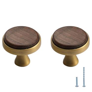 Imagem de Evionlin Puxador de armário de bronze escovado puxador de gaveta de nogueira de liga de zinco, 2 puxadores de gaveta, maçanetas de porta de armário de cozinha