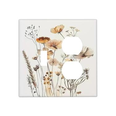 Imagem de DWBGUO Capas de tomada decorativas com lírios, orquídeas, flores, arranjos florais, design de placa de parede de 2 gangues, interruptor de luz duplex, combo de interruptor de luz, placa de interruptor