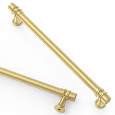 Imagem de Asidrama Pacote com 10 puxadores de armário dourados escovados de 192 mm puxadores de armário de cozinha ferragens de gaveta de armário dourado para armário