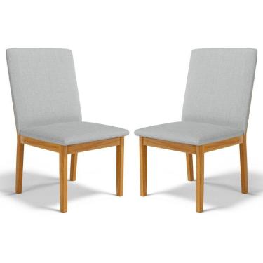 Imagem de Kit Com 2 Cadeiras Daniela Madeira Maciça Estofada Para Mesa De Jantar Linho Cinza 407