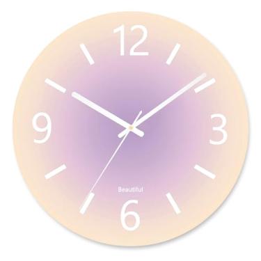 Imagem de SUKYING Relógio de parede grande de vidro temperado, moderno relógio decorativo redondo para cozinha/escritório/sala de estar, 35 cm, estilo simples, bateria analógico, relógio externo para pátio