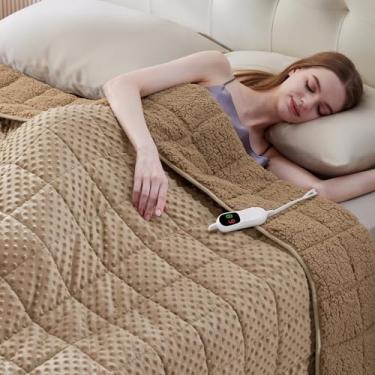 Imagem de Wellfeel Cobertor pesado aquecido para adultos, cobertor elétrico macio 182 x 213 cm, 9 kg, aquecimento rápido, cobertor aconchegante pesado com 10 níveis de aquecimento e 1/2/4/6/8 horas de