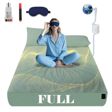 Imagem de NAGS Lençóis de aterramento, lençol de cama de algodão macio com prata pura para melhorar o sono, alívio da dor (verde, casal, 137 x 190 x 34 cm)