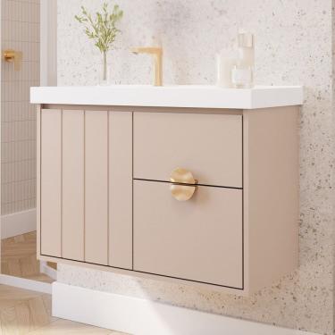 Imagem de Gabinete para Banheiro 80cm com 1 Porta 2 Gavetas e Cuba de Sobrepor Decor Cappuccino