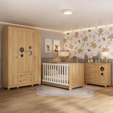 Imagem de Quarto de Bebê Completo com Berço Americano 3 em 1 Bombom Multimóveis Mp4614 Madeirado