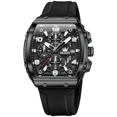 Imagem de OLEVS Relógios masculinos luxuosos, vestidos de rosto grande, pulseira de silicone, à prova d'água, cronógrafo, analógico, quartzo, casual, relógio de pulso masculino (pulseira preta/vermelha/branca