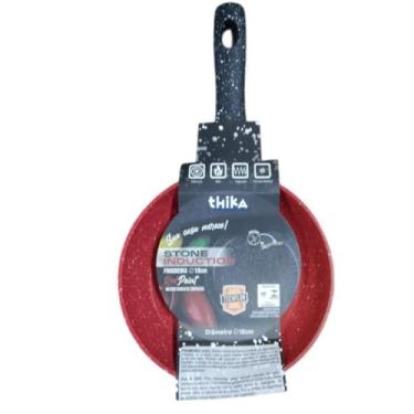 Imagem de Frigideira Antiaderente em Alumínio, Vermelha, 18cm, Revestimento Stone, Compatível com Fogão a Gás, Elétrico, Vitrocerâmico e Indução, Cabo Baquelite