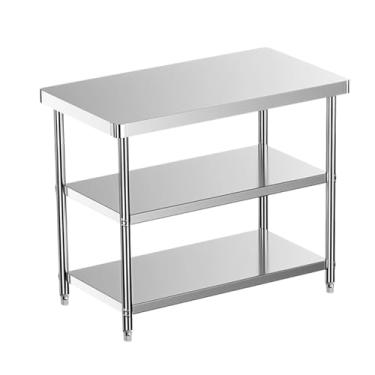 Imagem de Mesa de preparação de alimentos, mesa de metal de cozinha comercial de aço inoxidável 2 mesa de preparação para churrasco embaixo da prateleira, com pés ajustáveis (60 x 60 x 80 cm/23,6 x 23,6 x 31,4