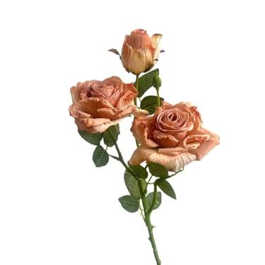 Imagem de Flor Artificial Rosa Retrô – Ramo Único com 3 Cabeças, Estilo Vintage para Decoração de Casa e Arranjos Florais(Rosa marrom/retro de 3 cabeças)