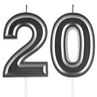Imagem de Velas de aniversário de 20 anos, numerais pretos 20 topper de bolo, decoração para meninas e meninos, tema de aniversário, festa de casamento, artigos de celebração