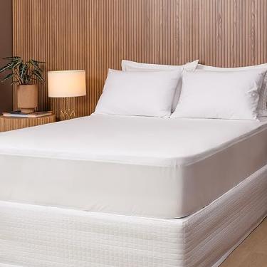 Imagem de Protetor de Colchão Casal Capa Impermeável Premium Branco, Malha 100% Poliéster,188x138x35cm, Silencioso, À Prova D'água