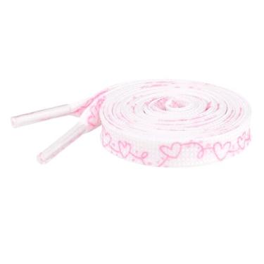 Imagem de Elerevyo Cadarços planos com estampa de coração para tênis, cadarços atléticos, 1 par, Branco, rosa, 100cm/39.4"