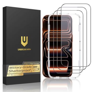 Imagem de UNBREAKcable Película protetora de tela para iPhone 17 Pro Max, pacote com 3, vidro temperado de cobertura total [grau militar à prova de estilhaçamento] [dureza 9H] [fácil instalação] [sem bolhas