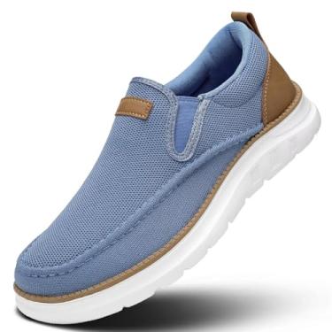 Imagem de Sapato masculino casual, sem cadarço, mocassins, moderno, para caminhada, trabalho, malha leve, oxford, sola macia, Azul claro, 44