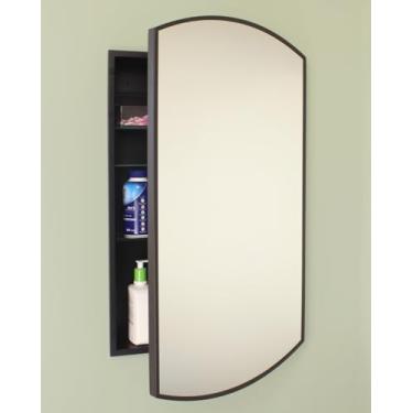 Imagem de Armário de remédios para banheiro retangular com moldura de metal Harper Crescent 50 x 76 cm, espelho arqueado, abertura de parede de 35,5 x 45,7 cm, aço revestido com pó, prateleiras de vidro