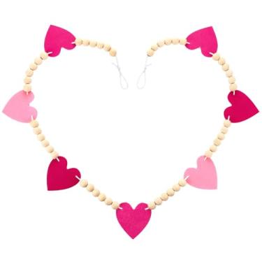 Imagem de Landical Dia de Galentine Rosa Feltro Coração Guirlanda Pré-amarrado Coração Feltro Contas de Madeira Pendurado Faixa Decoração para Mulheres Amigas Bestie Galentine Decoração de Lembranças de Festa